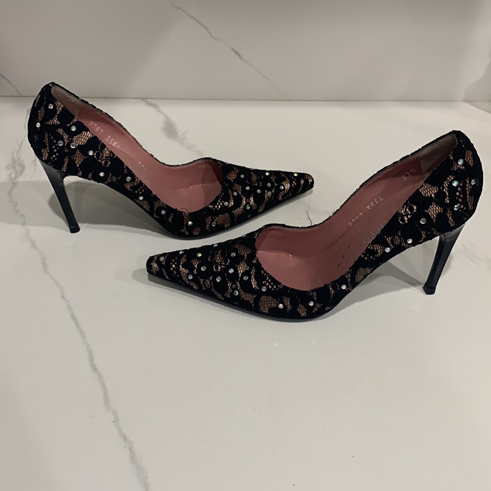 Colette Stilettos Black Lace Rhinestone Shoes